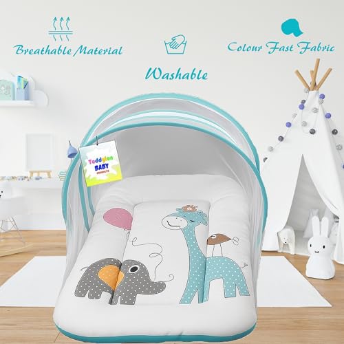 Image of Toddylon Baby Bedding Set New Born Baby Bed | Bed | Mattress | Mosquito Net | Insect Protector | Infants Carry Bed | Gadda Set (0-6 Months, Blue)