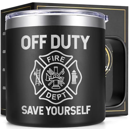 Lifecapido Firefighter Gifts for Men, Off Duty Save Yourself 14 oz Insulated Coffee Mug, Fireman...
