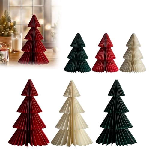 6 peças de centro de mesa de árvore de Natal, design minimalista de papel 3D, centro de mesa de papel neutro moderno, decoração de Natal, rústico, reutilizável, decoração de mesa de papel