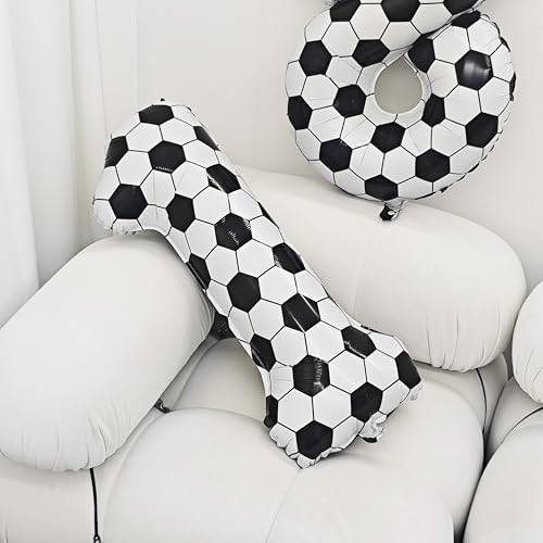 Image of Black White Soccer Number 5 Balloon 5nd Birthday Decoration 40in 5 Balloon | Helium Foil Mylar Balloon World Cup Football Sports Theme Favors for Birthday Party Anniversary Decorations Supplies