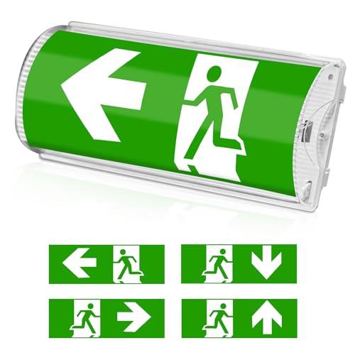 WIYETY LED Illuminazione di Emergenza Continua con Batteria 3h, Via di Fuga con Pulsante di Prova Manuale, 4 Spiktogrammi