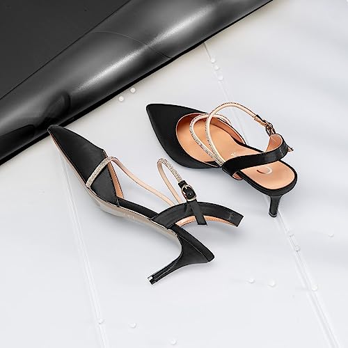 Castamere Women Mid Stiletto Heel Pointed Toe Ankle Strap Sandals Diamond Crystal 2.6 Inches Heels3