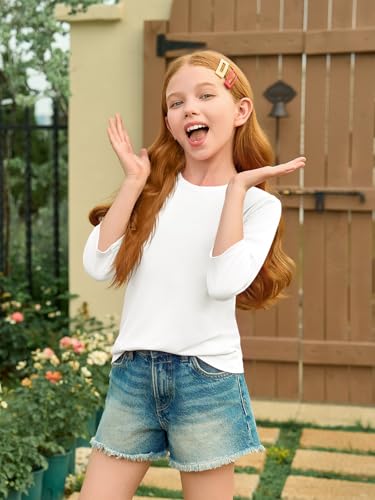 Image of Haloumoning Girls Casual 3 /4 Sleeve T Shirts Kids Crewneck Tops Fashion Tees 5-14 Years