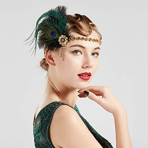 Coucoland Great Gatsby Hoofdband voor dames, jaren 20, met pauwenveren, jaren 20-stijl, voor carnaval of kostuum - Image 6