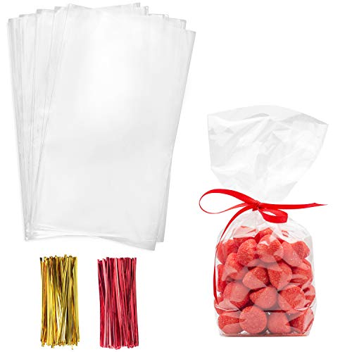 Valentine's Day Cello Cellophane Treat Bags,6x12 Inches Cellophane Bags 200 Pcs with Twist Ties Plastic Cello Bags for Packaging Dessert,Bakery, Candies,Cookies,Chocolate,Party Favors