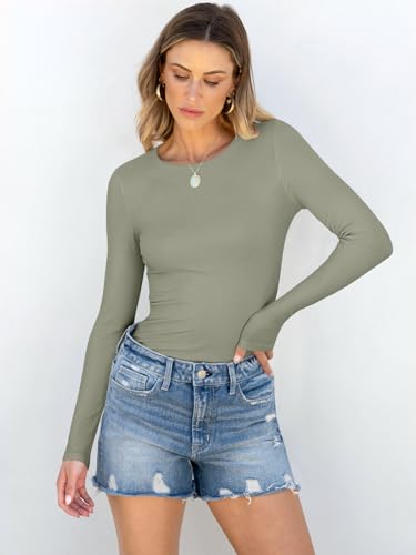 Image of ANRABESS Women Long Sleeve Shirts Rib Knit Slim Fit Tops Basic Tee Spring Outfits Casual T-Shirt Underscrubs Layer Clothes
