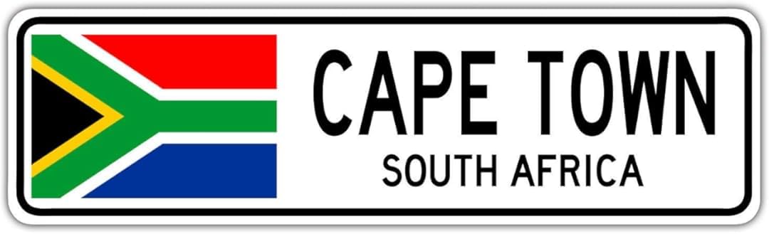 Yelacecca Tin Sign A9532 Cape Town, South Africa Street Sign South African Flag City Country Road Gift Street Sign 4X16 Inches