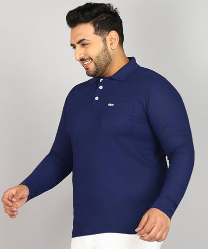 Image of INKKR Plus Size Men's Solid Polo Neck Full Sleeve T-Shirts