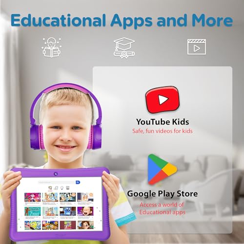 Image of Contixo 10 inch Android Kids Tablet Bundle - 32GB, Epic! & Lingokids Educational Apps, Parental Controls, Kid-Proof Case w /Kickstand & Stylus, Headphones & Sleeve Bag - Purple