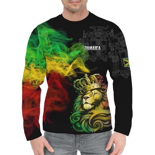 Men's Jamaica Flag Long Sleeve T-Shirt Jamaican Lion Print Tee Jersey Casual Round Neck Long Sleeve Top Unisex3