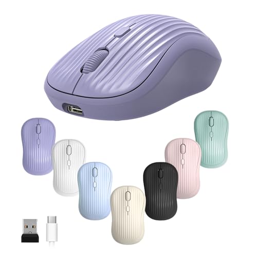 Image of ONE-UP Wireless Mouse, 2.4G + BT, Rechargeable Battery, 4-Key, DPI: 800 /1200 /1600, Silent, Type-C, USB Nano Receiver, Ergonomic, Portable, for Laptop, Chromebook, PC, Mac, Windows (Violet)