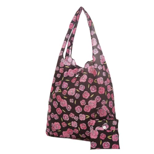 ECO CHIC Lightweight Foldable Reusable Shopping Bag Water Resistant Tote Bag (Mackintosh Rose Black) - Image 4