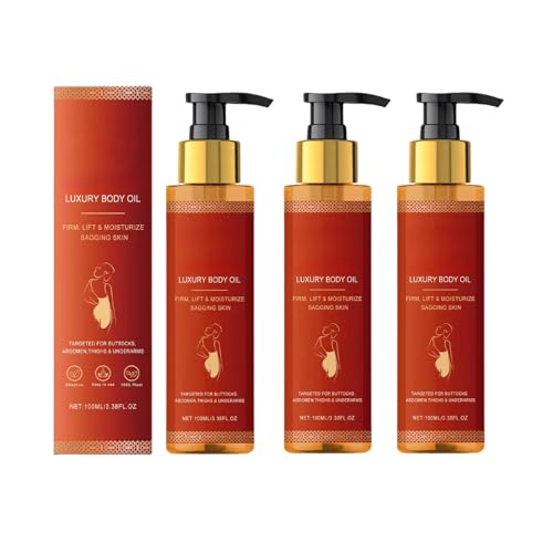Aceite Reafirmante Corporal–Aceite Hidratante y para Piel Flácida–Mejora la Elasticidad, Reduce Líneas Finas – Con Aceite de Rosa Mosqueta y Almendra para Brazos, Abdomen, Muslos – 100ML x 3