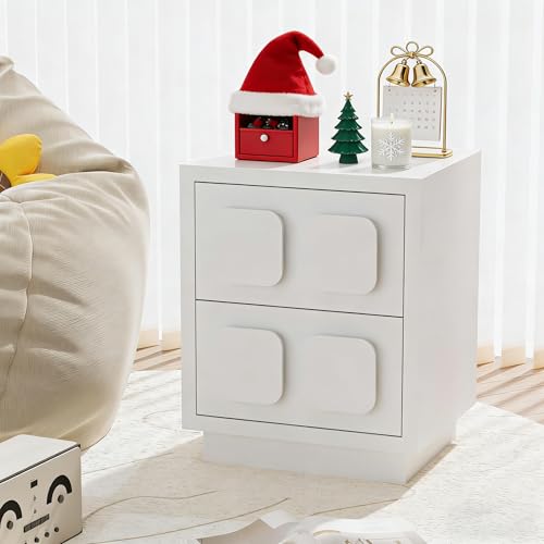 Anbuy White Nightstand 23.62'' Tall, Modern Night Stand with 2