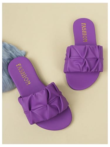 Image of GORGLITTER Girl's Ruched Flat Dressy Sandals Trendy Open Toe Summer Slide Sandals