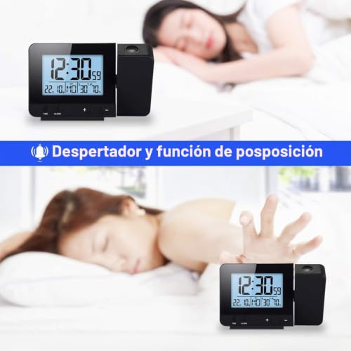 Relojes de proyección con temperatura Houkiper y despertador digital con brillo ajustable 5