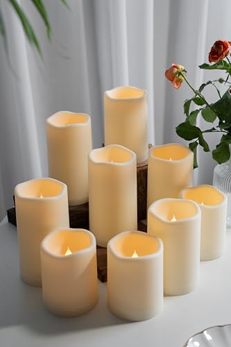 Image of Comenzar Battery Operated Candle LED Flameless Candles LED Candles with Timer,Outdoor Waterproof Candles(D: 3 inch x H: 4 inch 5 inch 6 inch) 9pack