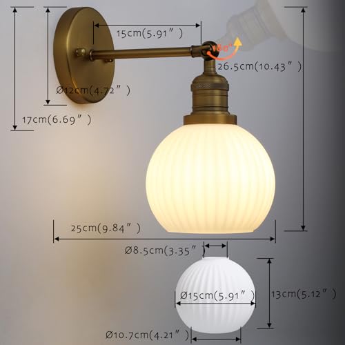 Image of Pathson Rechargeable Wall Sconce Lighting with Remote Control, Battery Operated Milk White Glass Wall Vanity Light, Cordless Dimmable Wall Indoor Led Wall Lamp Fixture for Bedroom Living Room