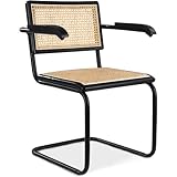 Noir Iconik Interior Chaise de Salle à Manger avec accoudoirs - Vintage - Bois et rotin - Bastral Noir
