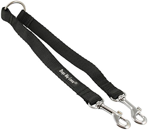10" Long Nylon 2-Way Double Dog Leash - Two Dog Coupler Black 4 Sizes (Medium: 5/8" Wide) #TOP1