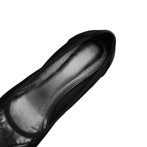 TinaCus Handmade Women's Genuine Leather Closed Square Toe Slip-on Chunky Heel Pump Flats3