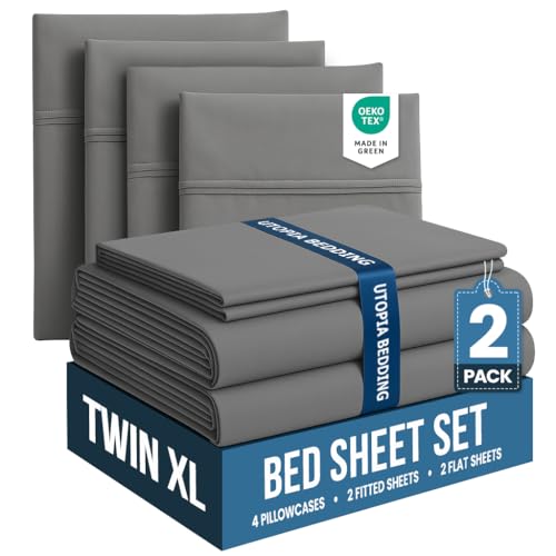 Image of Utopia Bedding Twin XL Bed Sheets Set - Pack of 2 Sheet Sets - Perfect for Spa, Hotel, & Guest Bedroom - Brushed Microfiber - Shrinkage and Fade Resistant - Easy Care (Grey)