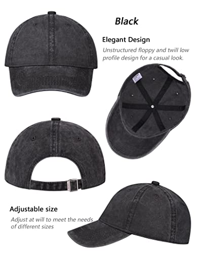 Aosmi 3 Pack Vintage Cotton Washed Plain Baseball Caps Dad Hats Adjustable Men Women Unstructured Low Profile Blank Summer Soft Distressed Ball Caps Outdoor Workout Fitness Sports Black Khaki Red-Wine #TOP3
