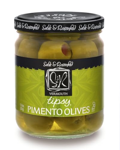 Sable & Rosenfeld Tipsy Olives - Green Olives Stuffed With Pimento, Cocktail Olives With French Vermouth For Bloody Mary, Martini cover