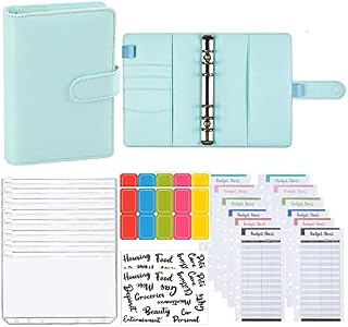 Budget Binder, Surcotto A6 PU Leather Budget Planner with Cash Envelope Pocket 6 Rings Budget Binders Money Saving Wallet with 8pcs Binder Envelope Pockets (Blue)