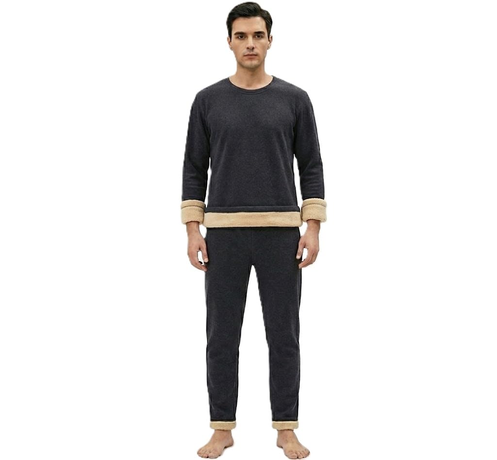alexvyan Black Men's Fleece Thermal Set (Top & Bottom), Round Neck -Full Sleeves, Soft Warm Winter Inner Set- 1 Set-picture-11