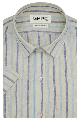 Image of GHPC 100% Cotton Striped Half Sleeves Regular Fit Formal Shirt for Men