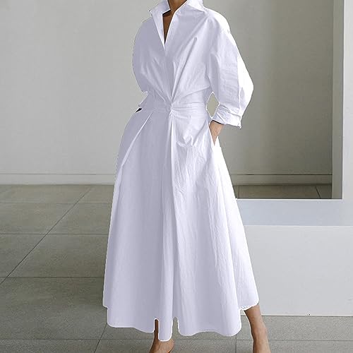Robe longue chemise fluide col en v pour vos journées décontractées en ville