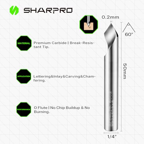 Image of Chamfer Router Bits V Groove O Flute Spiral Router Bit 60 Degree 1 /4 Inch Shank CNC Carbide V-bit for Engraving and Chamfering Lettering, Ideal for Wood, Acrylic and PVC (5PCS)