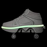 JY&WIN Rollschuhe,Rollschuhe mit Licht,2 In 1 abnehmbare Rollschuhe,Deformationsschuhe mit Rad,LED-Laufschuhe für Erwachsene Kinder,Silber (Hightop) -EU34 / UK1.5