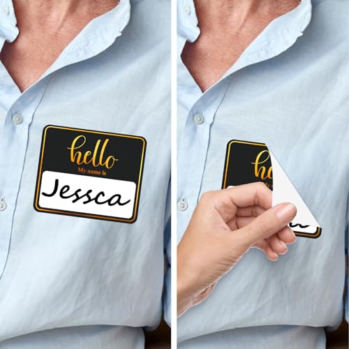 Image of 180 PCS Hello My Name is Name Tag, Gold Foil Name Tags Sticker, 2.5 x 3 Inch Large Name Labels, Black Adhesive Name Tag Labels for Business, Party - Office, School, Home