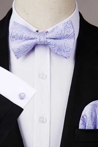 Image of HISDERN Bow Ties for Men Pretied Bow Tie Set Paisley Classic Bowties and Pocket Square Cufflinks Set for Wedding Party