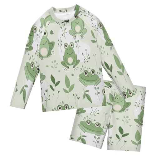 Frogs Grass Boys Swimsuit Rash Guard Toddler Kids Long Sleeve Swim Shirt and Trunks Swimwear Set 3-10Y