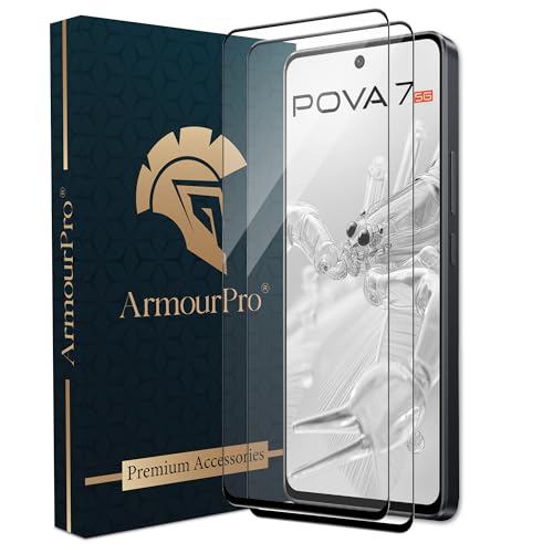 Image of ArmourPro Military Grade Gorilla Tempered Glass Compatible For Tencno Pova 7 5G (6.78 Inch) With Easy Installation Kit for Smartphone| Edge To Edge Coverage | Black, Pack of 2