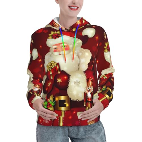 Sweat à capuche Père Noël tendance avec poche kangourou pour femme