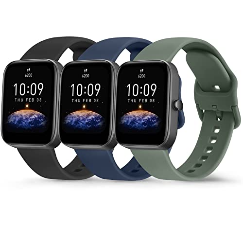 Mugust 20mm Correa para Amazfit Bip U Pro/Bip 3 Pro/Bip 3/GTS 2 Mini/GTS 4 Mini/GTS 4/GTS 3/GTS 2e/GTS 2,3Pack Correas Silicona Pulseras de Repuesto para Amazfit Bip S Lite(Negro/Azul/Verde)