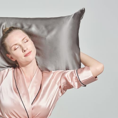 Image of THXSILK 100% Mulberry Silk Pillow Case, 30 Momme Silk Pillowcase for Hair and Skin, Hypoallergenic Soft Breathable Pillow Cover with Hidden Zipper, 1pc(Grey, Standard 20 inchx26 inch)