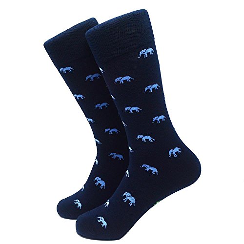 SummerTies Elephant Mens Dress Socks - Blue on Navy
