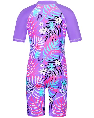 Image of TFJH E Short Sleeve Girls Swimsuits UV 50+ One Pieces Zipper 2-14Y | From beach vacations and pool parties to cruises and water parks, this colorful floral swimsuit is her summer favorite