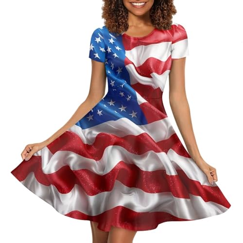 Image of POLERO Sunflower Dress for Women Floral Summer Dresses Short Sleeve Casual Sundresses Midi Dresses