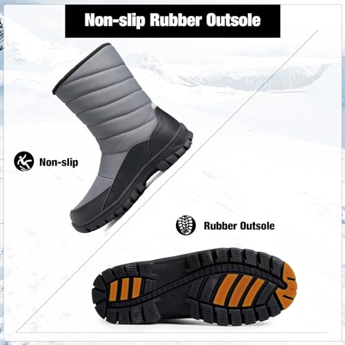 mysoft Mens Winter Snow Boots Waterproof Insulated Mid-Calf Hiking Boot Fur Lined Warm Outdoor Tall Shoes Lightweight3
