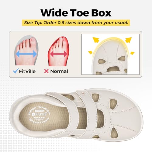 Image of FitVille Women's Wide Closed Toe Orthopedic Sandals, Summer Vacation Comfort Walking Sandals with Arch Support for Diabetic, Swollen Feet, Bunions