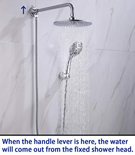 All Metal Wall-mount Diverter with Rainfall Shower Extension Arm and Shower Flange, 14 Inches Away from The Wall Perfect for Handheld Shower Head and Rainfall Shower Head (14\", Chrome)