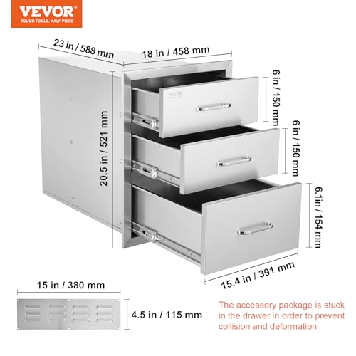 Vevor BBQ DRAWERS 18X20.5X23 INCH 18X23 Inch Outdoor Kitchen Stainless Steel Triple Access Bbq Drawers thumb #2