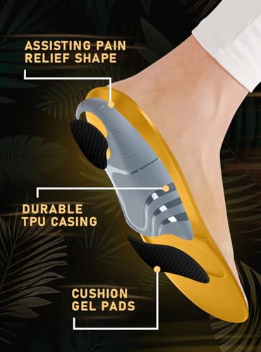 Image of CRUVHEAL 220+ lbs Plantar Fasciitis High Arch Support Insoles Men Women - Orthotic Shoe Inserts - Boot Work Shoe Insole (M, Golden)