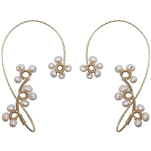 JKSM 1 Paire De Boucles D'Oreilles Manchette D'Oreille Vintage Enveloppantes, Boucles D'Oreilles Manchette éLéGantes En Cristal Perle, Boucle D'Oreille Non PerforéE Pour Femmes Filles (blanc) Cover